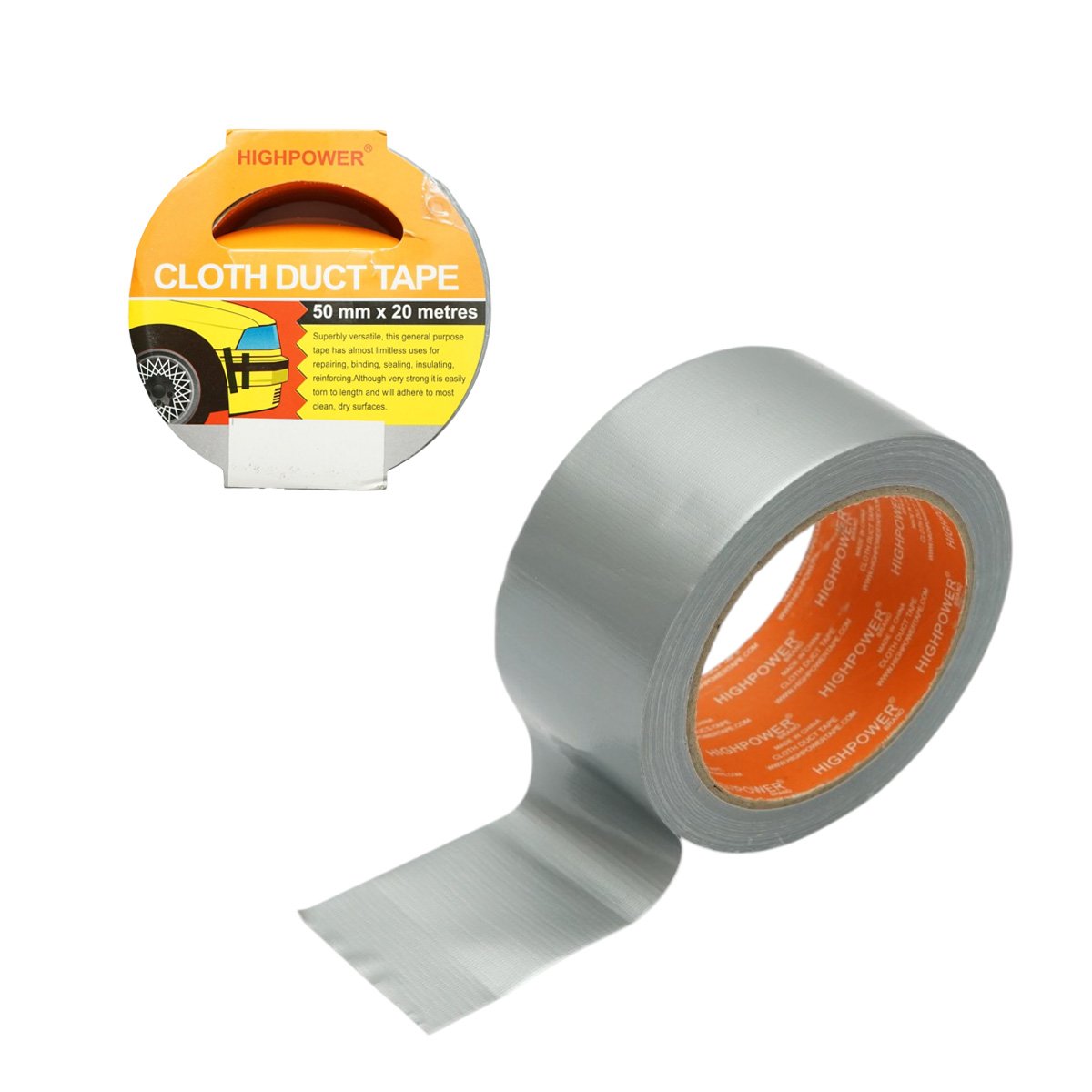 Banda adeziva textila Duct Tape argintie 50mm x 20m pentru reparatii HighPower AAA164