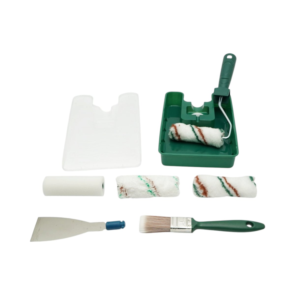 Set vopsit si zugravit cu trafalet 10cm 2 role poliester 1 rola microfibra 1 rola burete pensula 25mm spaclu tavita vopsea 8 piese Breckner Germany BK00378