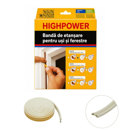 Garnitura etansare usi si ferestre alba autoadeziva 10m profil D 3-7mm EPDM HighPower AAA173