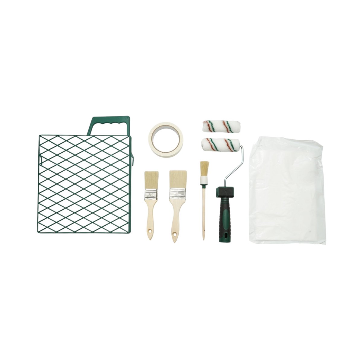 Set vopsit si zugravit cu trafalet 10cm 2 role 3 pensule gratar banda mascare folie protectie 9 piese Breckner Germany BK00364