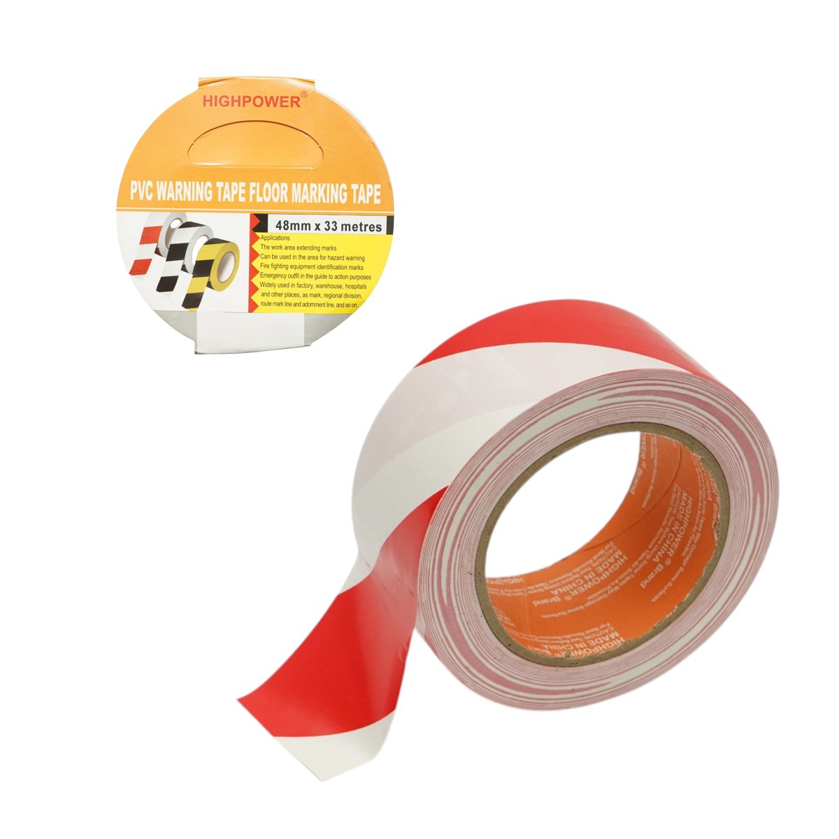 Banda adeziva de avertizare si marcare podea PVC rosu-alb 48mm x 33m HighPower AAA159