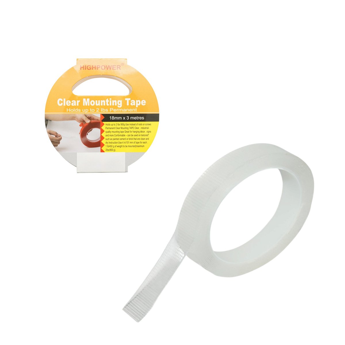 Banda dublu adeziva acrilica transparenta ranforsata 18mm x 3m HighPower AAA174