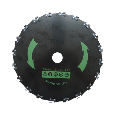 Disc motocoasa cu lant de drujba 230x25.4mm, 20 dinti pentru arbusti, crengi, vegetatie densa Breckner Germany
