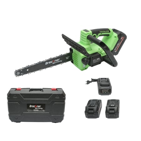 Drujba electrica profesionala cu 2 acumulatori 20V, 4Ah Li-ion, motor brushless, display digital LED, lama 12 inch (300mm) Breckner Germany
