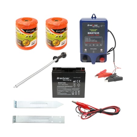 Kit complet gard electric 12V, 1 Joule, baterie 12V/17 Ah, lungime fir 1000m, 100 izolatori, kit poarta Breckner Germany