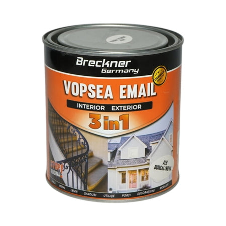 Vopsea email anticoroziva 3 in 1 pe baza de solvent, direct pe rugina, interior si exterior, alb boreal nova 1L Breckner Germany