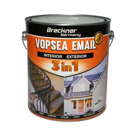 Vopsea email alb boreal nova anticoroziva 3 in 1 pe baza de solvent, direct pe rugina, interior si exterior, 3.5L Breckner Germany