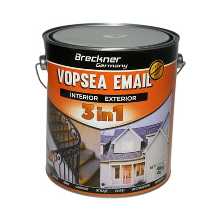 Vopsea email argintiu 036 anticoroziva 3 in 1 pe baza de solvent, direct pe rugina, interior si exterior, 3.5L Breckner Germany