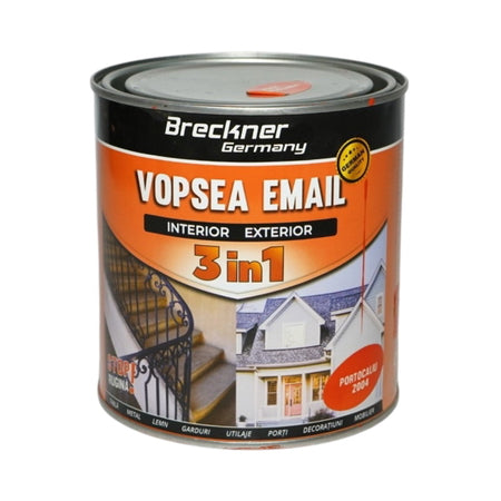 Vopsea email portocaliu 2004 anticoroziva 3 in 1 pe baza de solvent, direct pe rugina, interior si exterior, 1L Breckner Germany