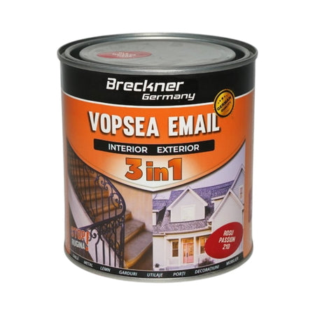 Vopsea rosu passion 21D email anticoroziva 3 in 1 pe baza de solvent, direct pe rugina, interior si exterior, 1L Breckner Germany