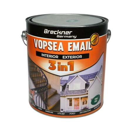 Vopsea email verde 6016 anticoroziva 3 in 1 pe baza de solvent, direct pe rugina, interior si exterior, 3.5L Breckner Germany