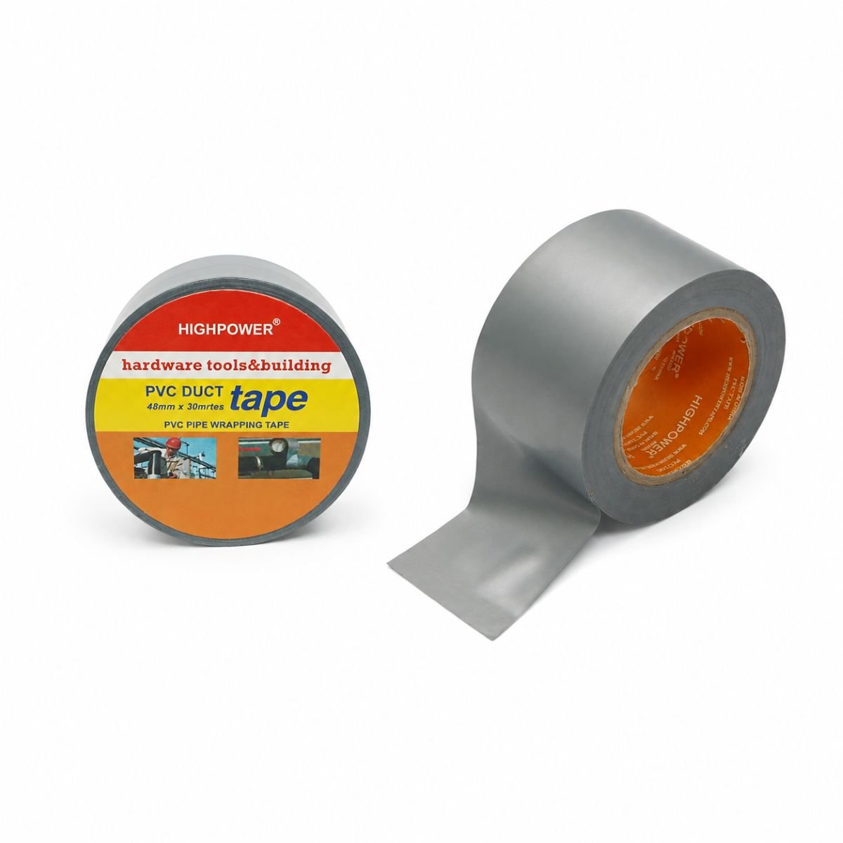Banda adeziva Duct Tape PVC argintie 48mm x 30m pentru reparatii tevi HighPower AAA152