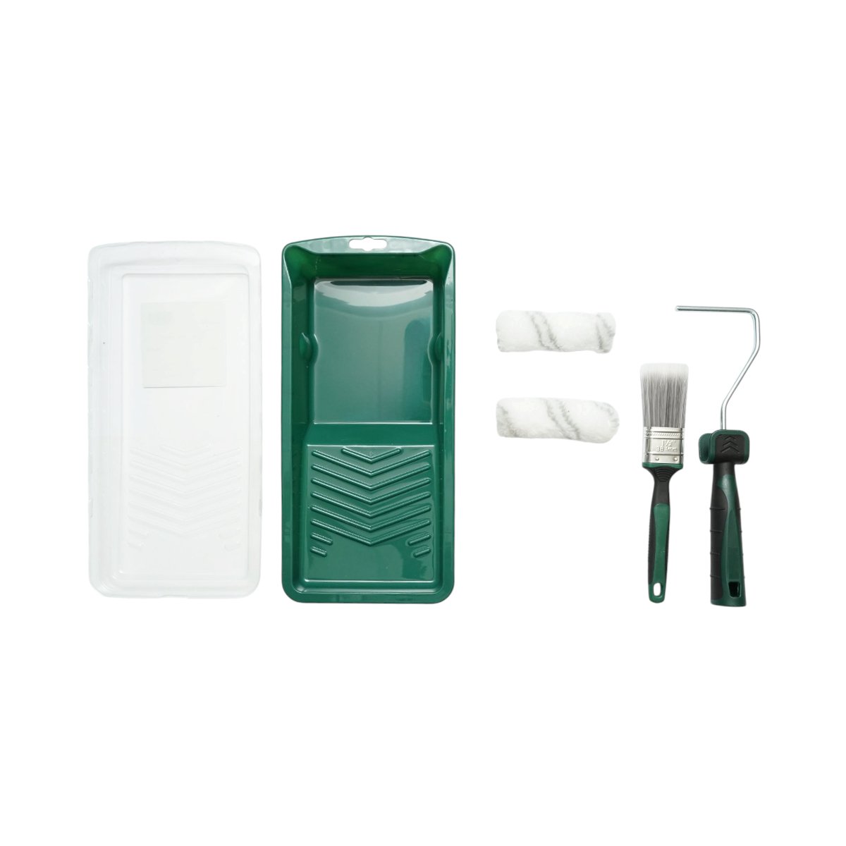Set mini trafalet cu 2 role acrilice 10cm pensula plata 38mm maner 2K tavita vopsea rezerva tavita 6 piese Breckner Germany BK00374