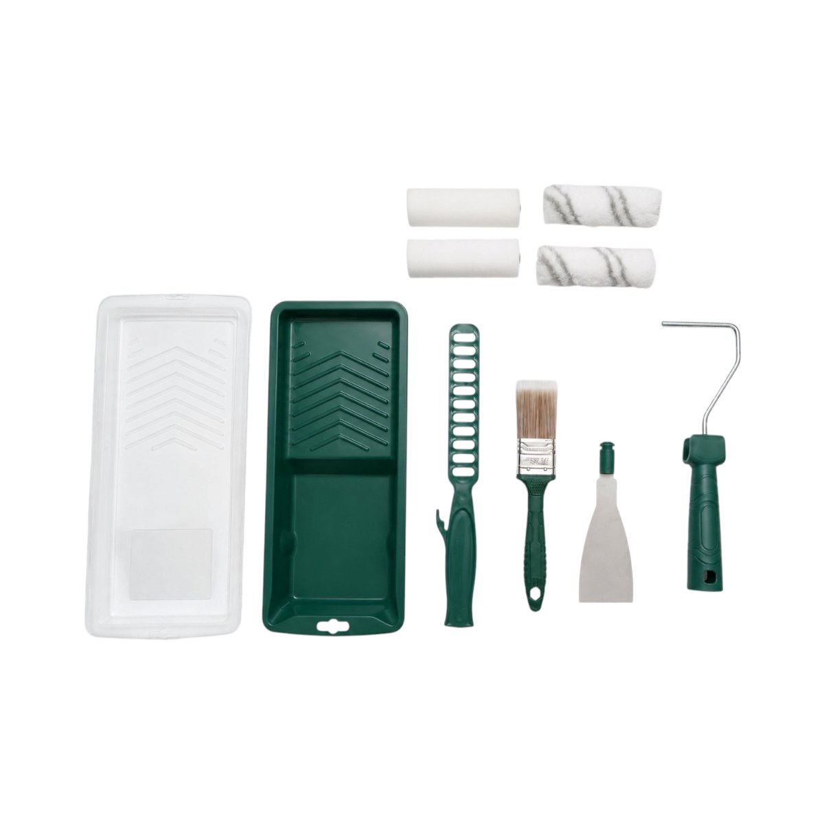 Set vopsit si zugravit cu trafalet 10cm 2 role lana 2 role burete pensula 38mm spaclu mixer manual tavita vopsea rezerva tavita 10 piese Breckner Germany BK00370