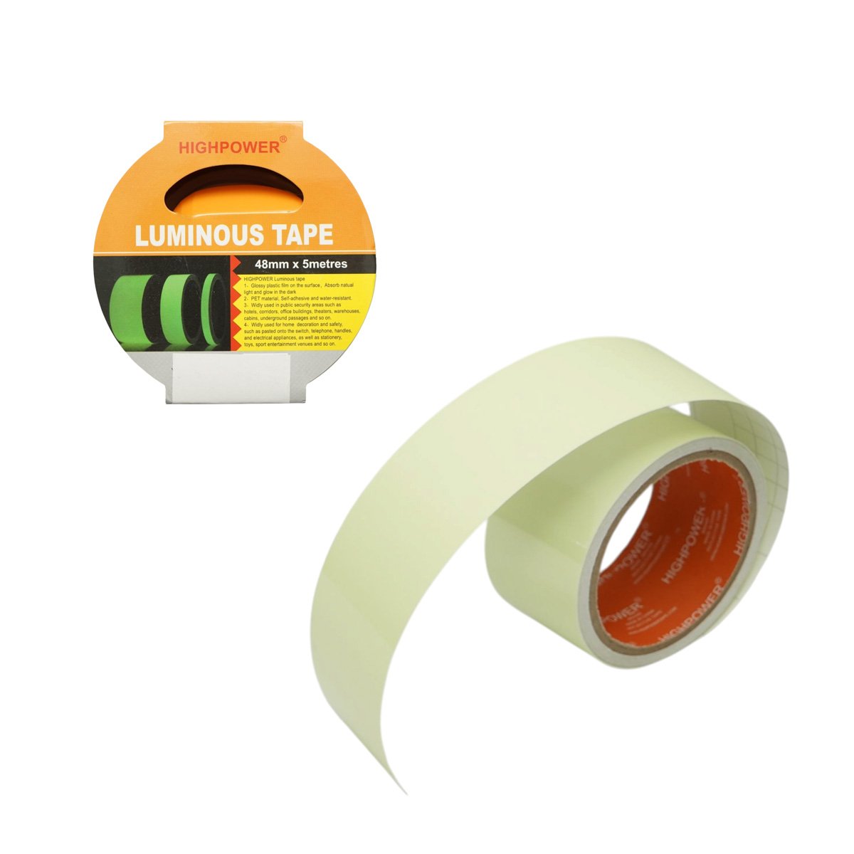 Banda adeziva fosforescenta verde 48mm x 50m HighPower AAA167