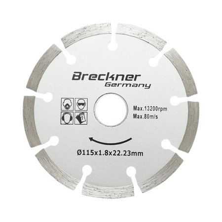 Disc diamantat segmentat 115x1.8x22.23mm, taiere uscata pentru beton, piatra, caramida Breckner Germany