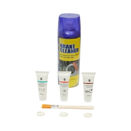 Kit intretinere sistem franare cu spray curatare frane, pasta anti-scartait, lubrifiant temperaturi ridicate si vaselina etrieri Breckner Germany