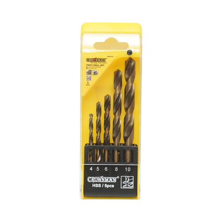 Set 5 burghie elicoidale HSS 4-10mm DIN 338 cu tija cilindrica pentru metal Crownman