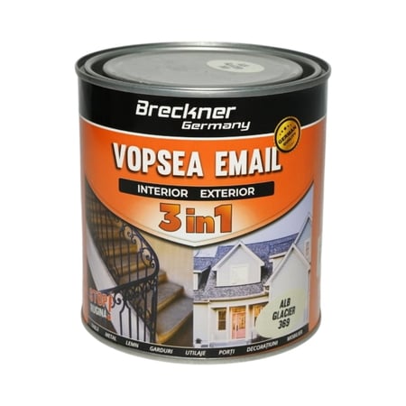 Vopsea email alb glacier 369 anticoroziva 3 in 1 pe baza de solvent, direct pe rugina, interior si exterior, 1L Breckner Germany