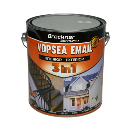 Vopsea email alb glacier 369 anticoroziva 3 in 1 pe baza de solvent, direct pe rugina, interior si exterior, 3.5L Breckner Germany