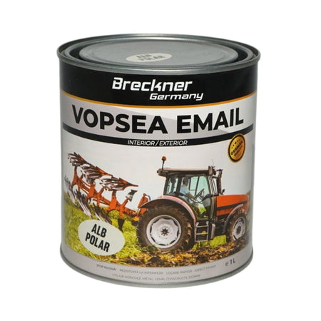 Vopsea email alb polar anticoroziva 3 in 1 pe baza de solvent, direct pe rugina, interior si exterior, 1K 1L Breckner Germany