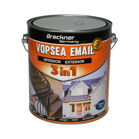Vopsea email albastru 5010 anticoroziva 3 in 1 pe baza de solvent, direct pe rugina, interior si exterior, 3.5L Breckner Germany