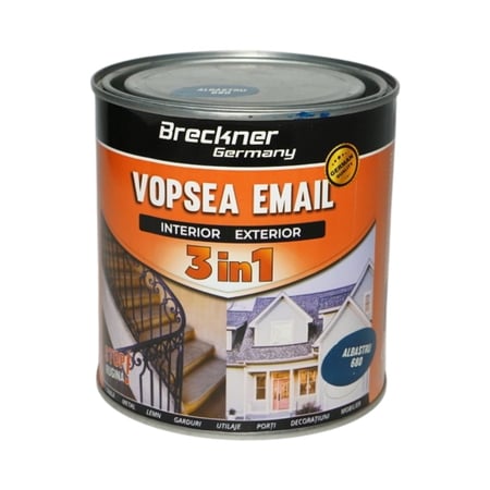 Vopsea email albastru 680 anticoroziva 3 in 1 pe baza de solvent, direct pe rugina, interior si exterior, 1L Breckner Germany