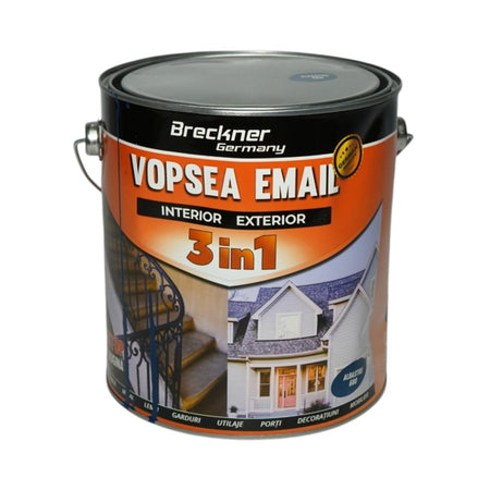 Vopsea email albastru 680 anticoroziva 3 in 1 pe baza de solvent, direct pe rugina, interior si exterior, 3.5L Breckner Germany