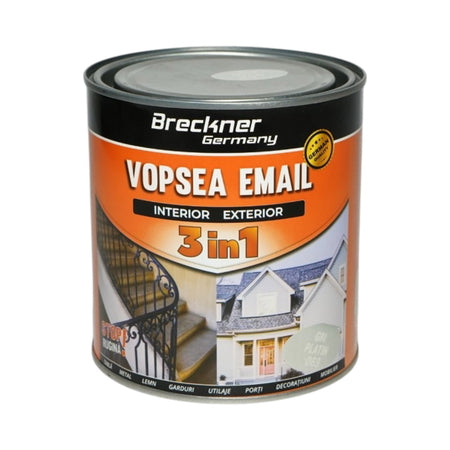 Vopsea email anticoroziva 3 in 1 pe baza de solvent, direct pe rugina, interior si exterior, gri platin D69 1L Breckner Germany