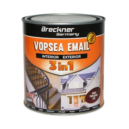 Vopsea email anticoroziva 3 in 1 pe baza de solvent, direct pe rugina, interior si exterior, rosu toreador 21B 1L Breckner Germany