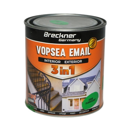 Vopsea email anticoroziva 3 in 1 pe baza de solvent, direct pe rugina, interior si exterior, verde fluorescent 1L Breckner Germany