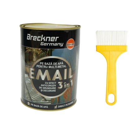 Vopsea email anticoroziva 3 in 1 pentru metal, direct pe rugina, pe baza de apa, galben sport 2000g Breckner Germany