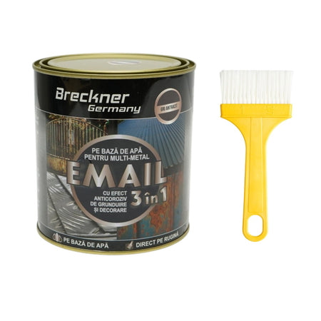 Vopsea email anticoroziva 3 in 1 pentru metal, direct pe rugina, pe baza de apa, gri antracit RAL 7016 750g Breckner Germany