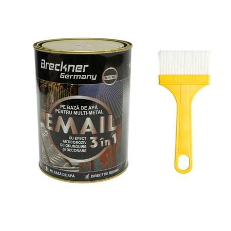 Vopsea email anticoroziva 3 in 1 pentru metal, direct pe rugina, pe baza de apa, negru mat 2000g Breckner Germany