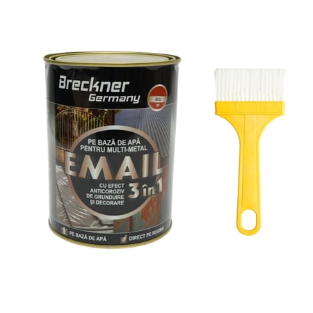 Vopsea email anticoroziva 3 in 1 pentru metal, direct pe rugina, pe baza de apa, rosu 250 2000g Breckner Germany
