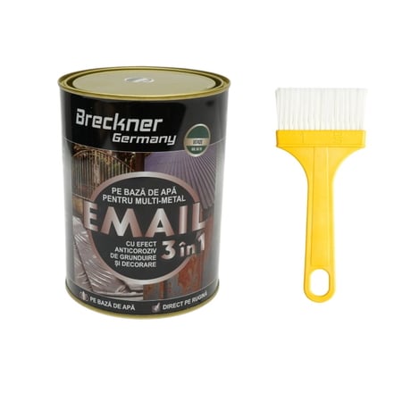 Vopsea email anticoroziva 3 in 1 pentru metal, direct pe rugina, pe baza de apa, verde 6016 2000g Breckner Germany