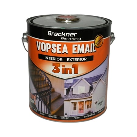 Vopsea email crom metalizat 029 anticoroziva 3 in 1 pe baza de solvent, direct pe rugina, interior si exterior, 3.5L Breckner Germany