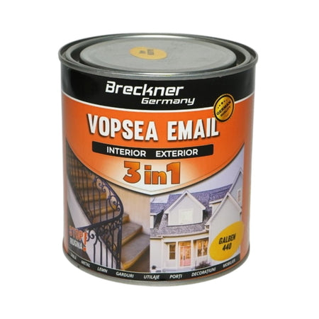 Vopsea email galben 440 anticoroziva 3 in 1 pe baza de solvent, direct pe rugina, interior si exterior,1L Breckner Germany