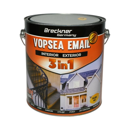 Vopsea email galben 440 anticoroziva 3 in 1 pe baza de solvent, direct pe rugina, interior si exterior, 3.5L Breckner Germany