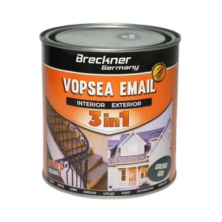 Vopsea email gri 7001 anticoroziva 3 in 1 pe baza de solvent, direct pe rugina, interior si exterior, 1L Breckner Germany