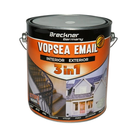 Vopsea email gri platin D69 anticoroziva 3 in 1 pe baza de solvent, direct pe rugina, interior si exterior, 3.5L Breckner Germany