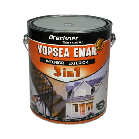 Vopsea email grund gri anticoroziva 3 in 1 pe baza de solvent, direct pe rugina, interior si exterior, 3.5L Breckner Germany