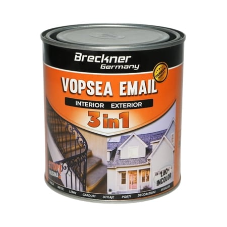Vopsea email lac incolor anticoroziva 3 in 1 pe baza de solvent, direct pe rugina, interior si exterior, 1L Breckner Germany