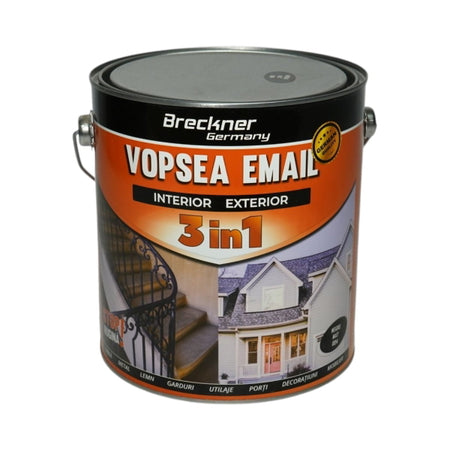 Vopsea email negru mat 004 anticoroziva 3 in 1 pe baza de solvent, direct pe rugina, interior si exterior, 3.5L Breckner Germany