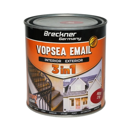 Vopsea email rosu 270 anticoroziva 3 in 1 pe baza de solvent, direct pe rugina, interior si exterior, 1L Breckner Germany