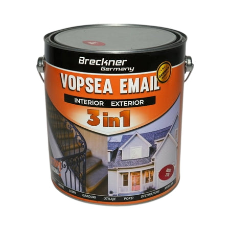 Vopsea email rosu 270 anticoroziva 3 in 1 pe baza de solvent, direct pe rugina, interior si exterior, 3.5L Breckner Germany