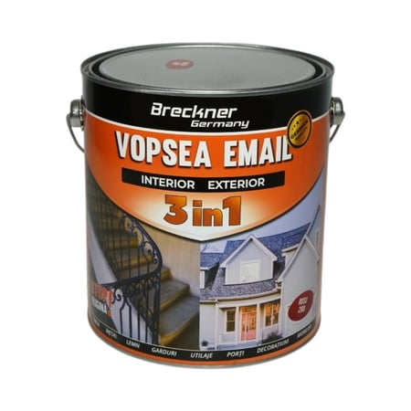 Vopsea email rosu 280 anticoroziva 3 in 1 pe baza de solvent, direct pe rugina, interior si exterior, 3.5L Breckner Germany