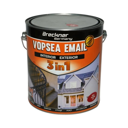 Vopsea email rosu passion 21D anticoroziva 3 in 1 pe baza de solvent, direct pe rugina, interior si exterior, 3.5L Breckner Germany