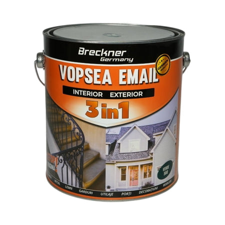Vopsea email verde 560 anticoroziva 3 in 1 pe baza de solvent, direct pe rugina, interior si exterior, 3.5L Breckner Germany