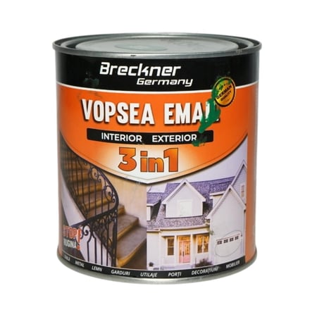 Vopsea email verde 6016 anticoroziva 3 in 1 pe baza de solvent, direct pe rugina, interior si exterior, 1L Breckner Germany